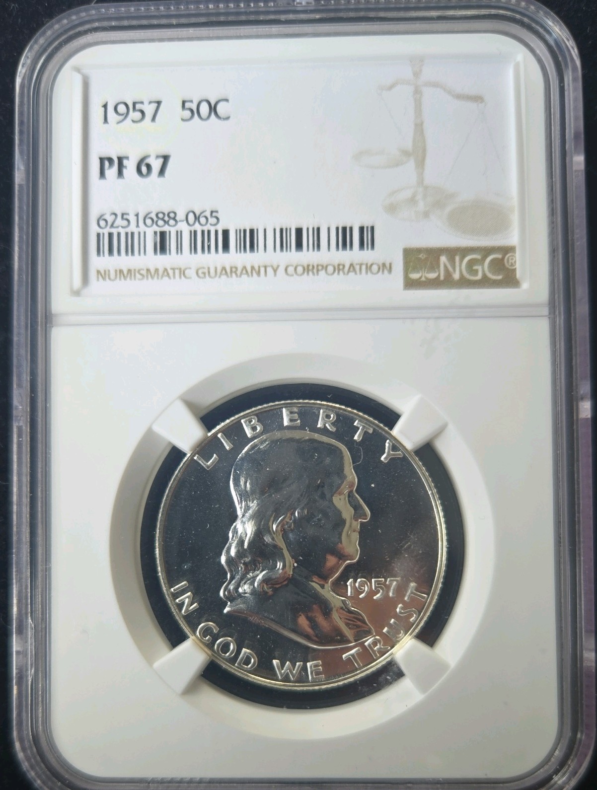 1957 Silver Franklin Half Dollar Proof NGC PF67 Coin BEAUTIFUL!