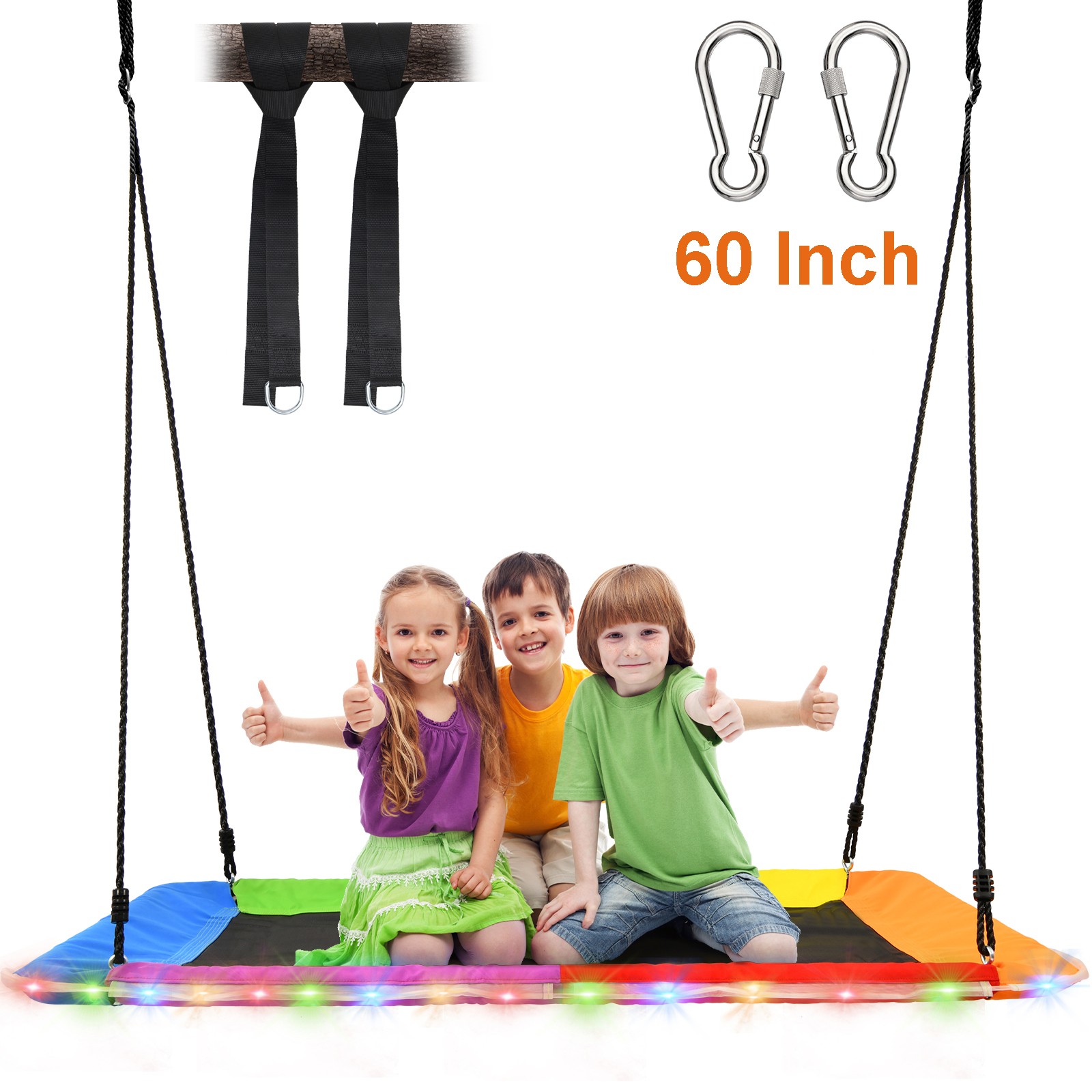 60" Flying Platform Tree Swing for Kids Adults with LED Light & 2 Hanging Straps