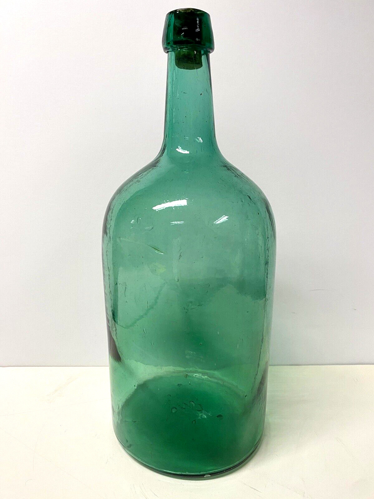 Vintage Lg. Green Bottle/Jug with Cork in neck, Air Bubbles in Glass, Ex. Cond.