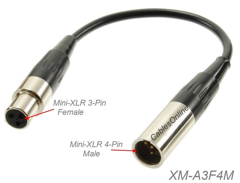 6" Mini-XLR 4Pin Male to Mini-XLR 3Pin Female Adapter for AKG Bodypack/Shure Mic