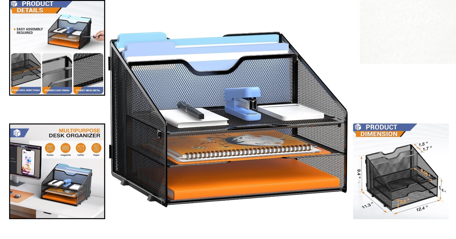 Stylish Metal Desk File Organizer with 5 Compartments for Efficient Storage