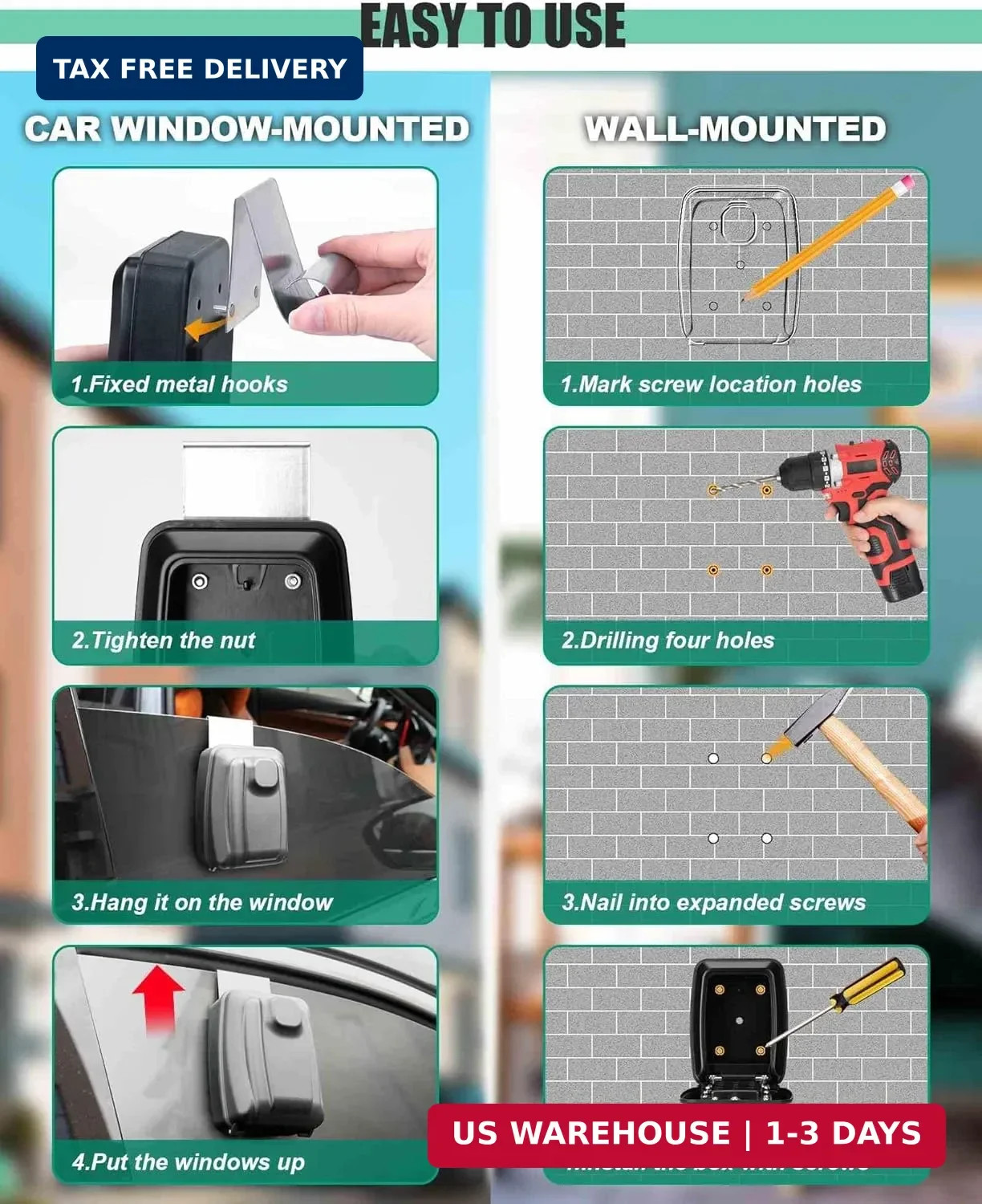 Car Lock Box Punch Button Combination Car Window Key Safe Box Portable