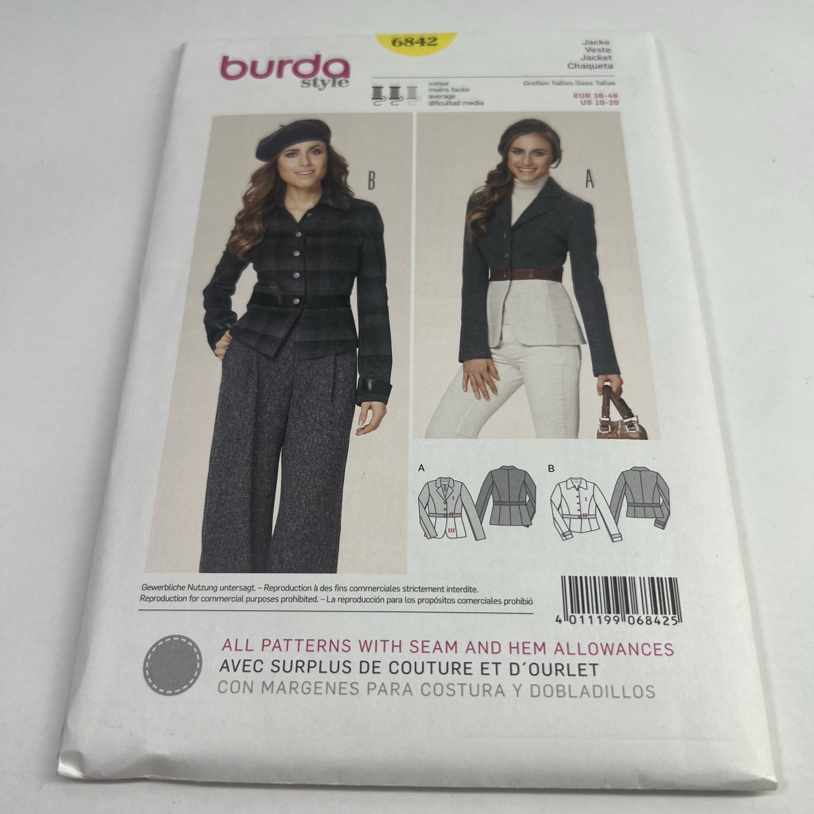Burda Sewing Pattern 6842 Ladies Misses Fitted Jacket Size 10-20 Uncut Clean