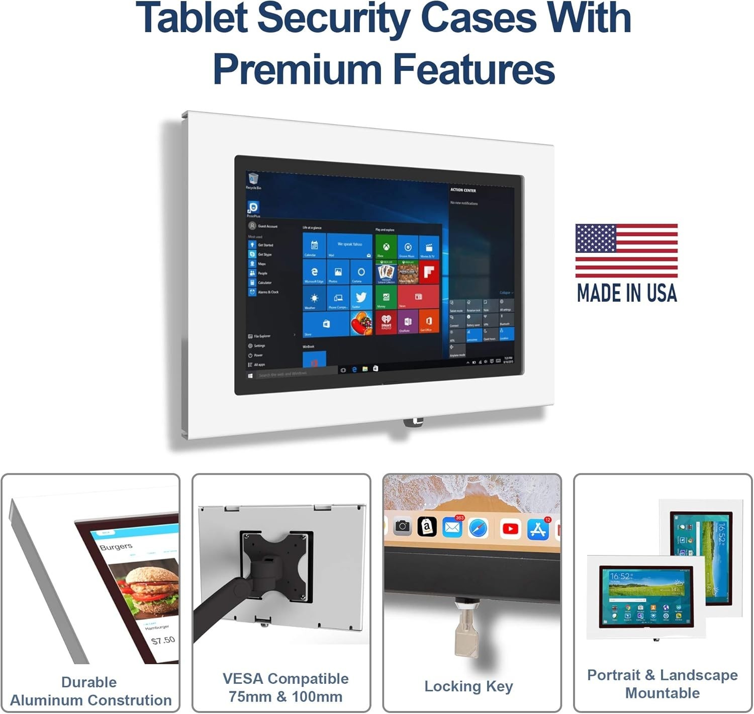 TABcare Locking Security Metal Case for Tablet (VESA & Wall Mount) - Black