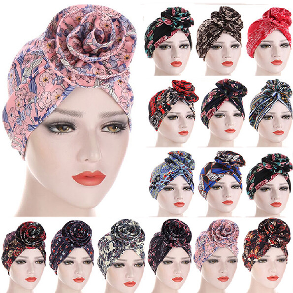 Womens Hair Loss Head Scarf Turban Cap Big Flower Muslim Cancer Chemo Hat Cover❥