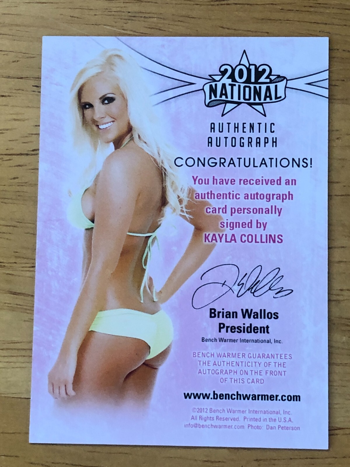 2012, Kayla Collins,, National, Authentic Autograph, Benchwarmer, Card,