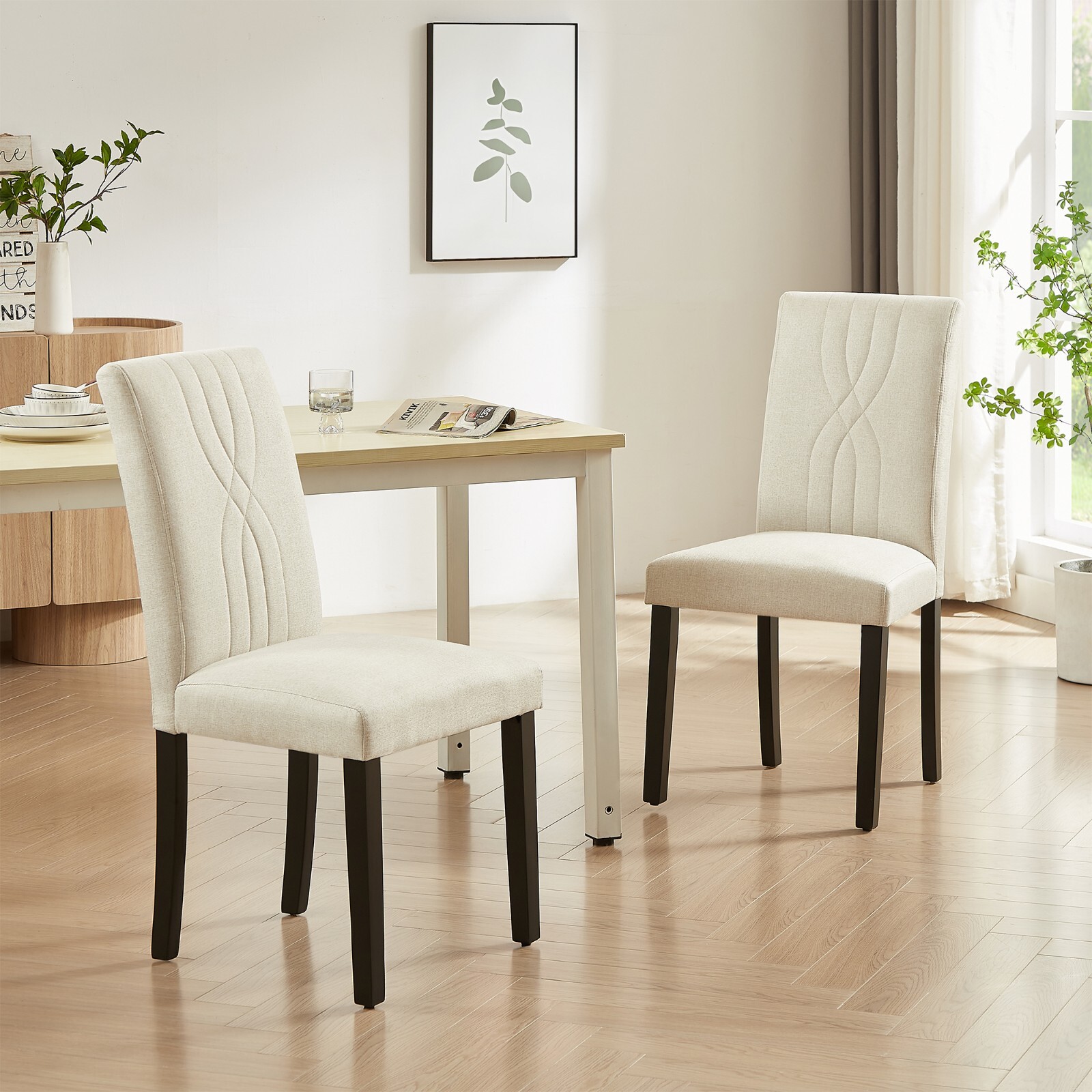 Set of 4 Fabric Upholstered Dining Chairs High Backrest Armless Chairs Kitchen