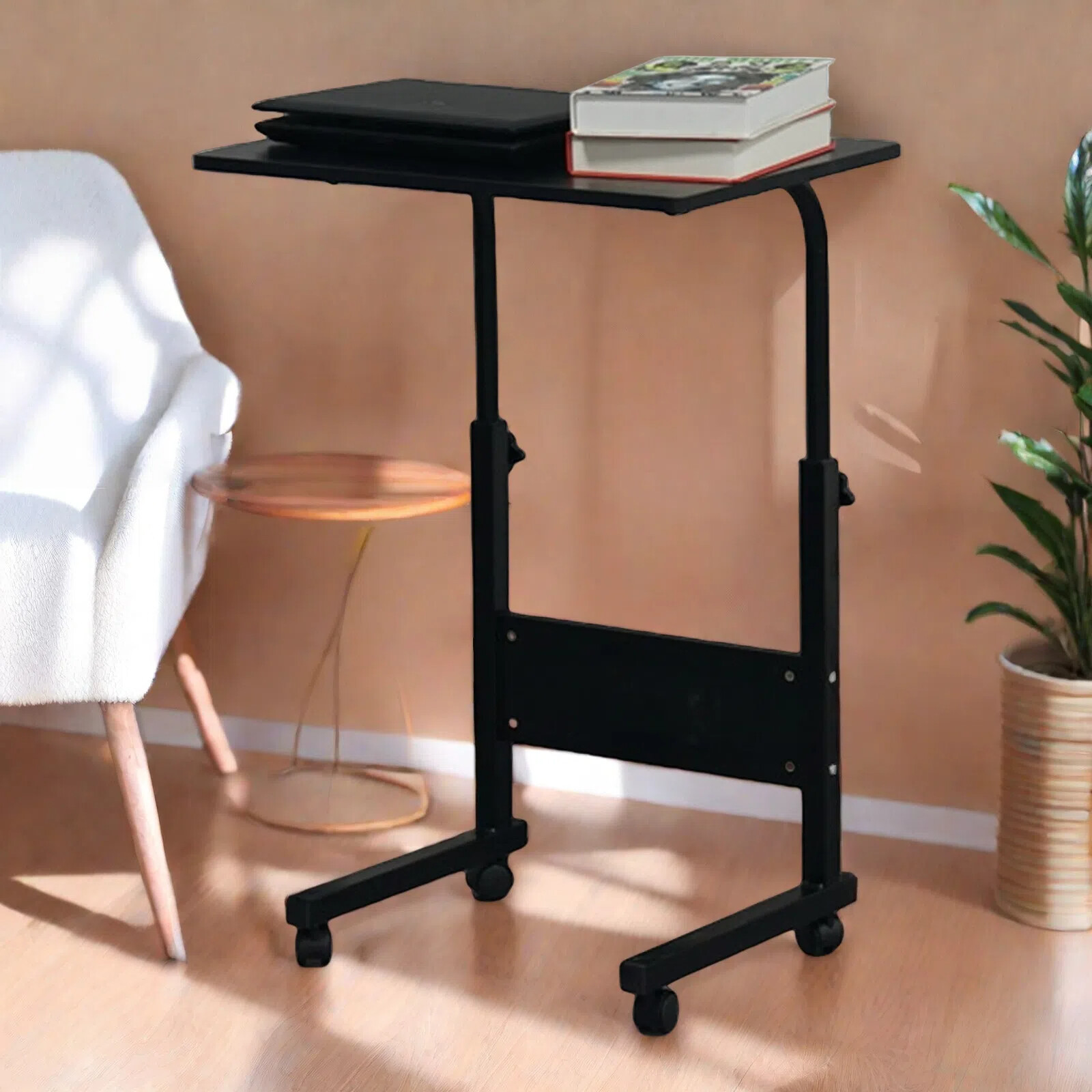 Rolling Laptop Desk - Adjustable Height Black 23.62" Tabletop Portable