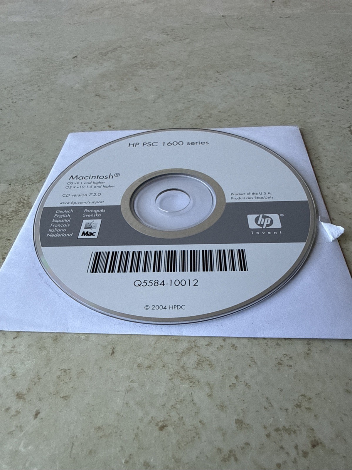 HP PSC 1600 Series Macintosh CD Version 7.2.0 Drivers & Utilities Disc Only