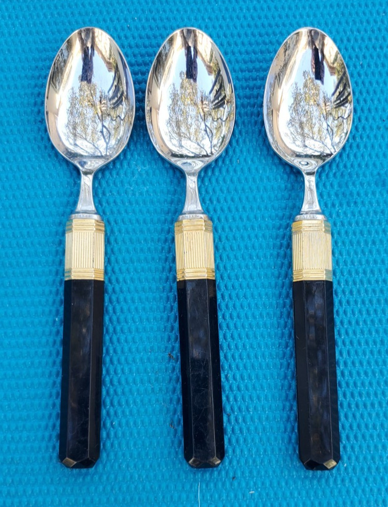 3-Mikasa Prisma Ebony PLACE/SOUP SPOONS 7 3/4"