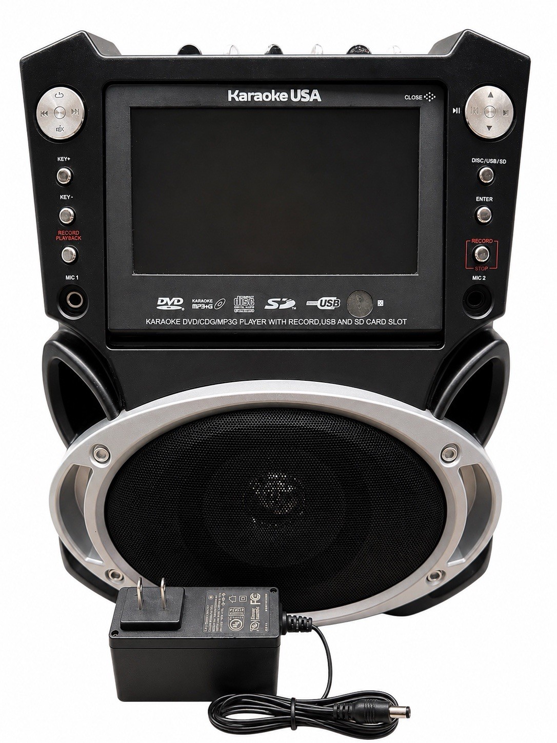 Karaoke USA GF829 7” DVD CDG MP3G Karaoke System Tested No Mic Adapter