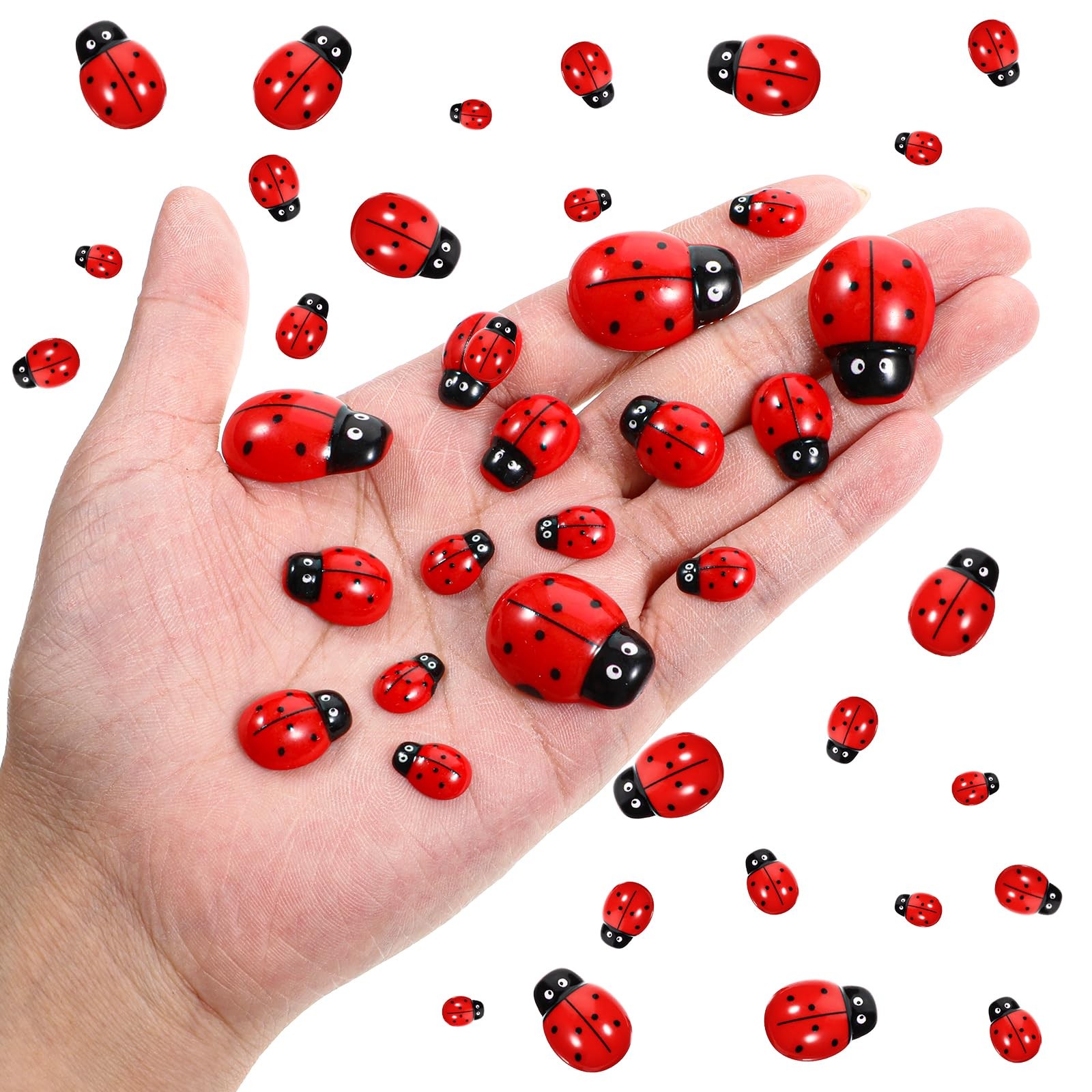 100 Pieces Ladybug Decor, Tiny Resin Ladybugs Decor, 3 Size Plastic Ladybugs Sha