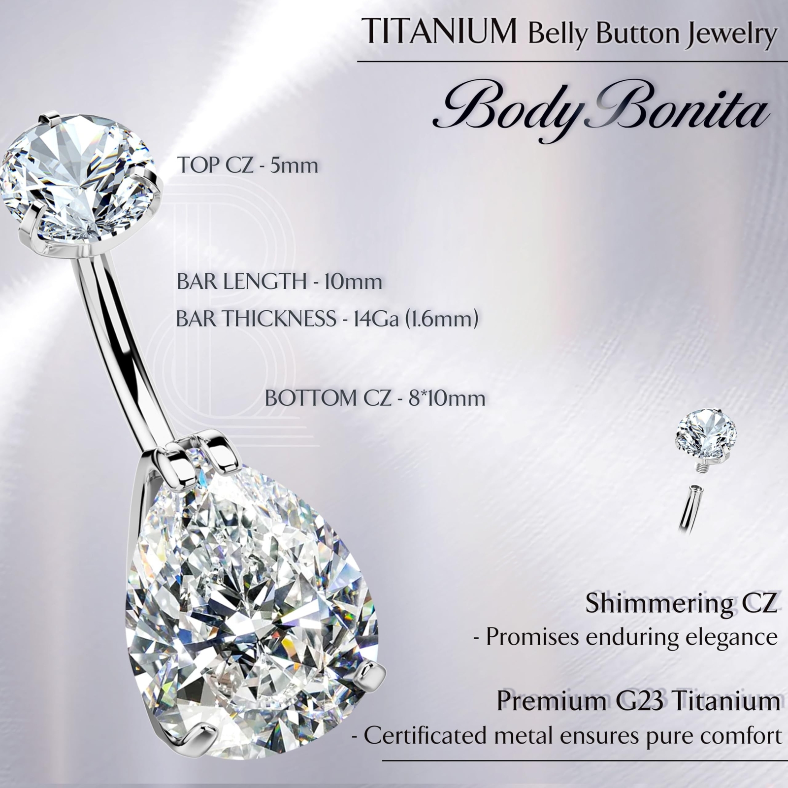 BodyBonita Real Solid G23 Titanium Belly Button Rings - 14G Internally Thread...