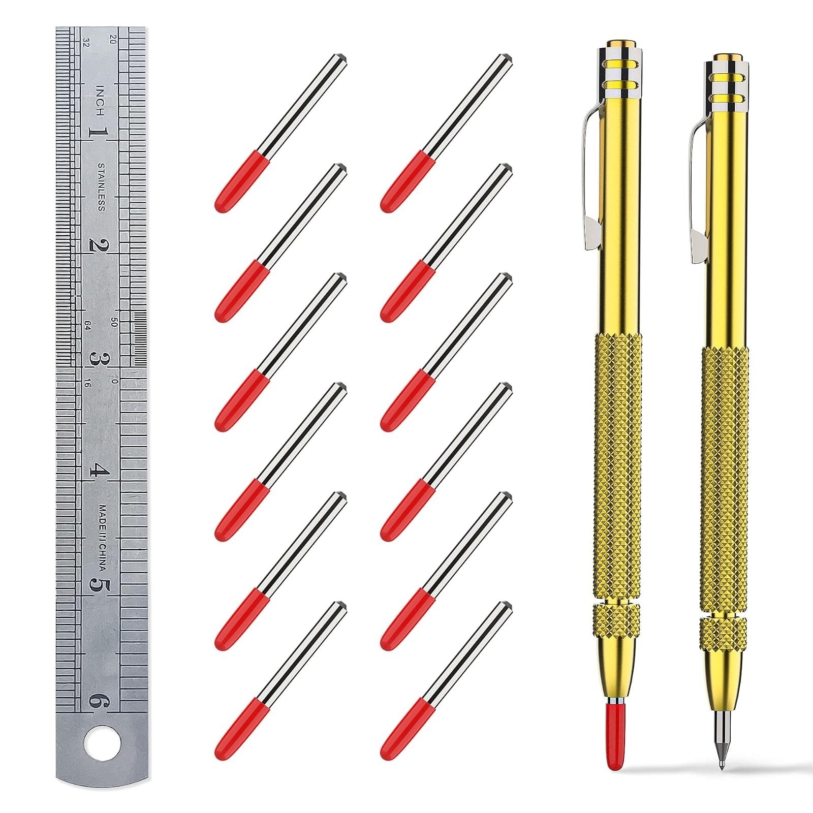 Glieskir Tungsten Carbide Scriber Tool Set - 4 Pack with Ruler & Tips