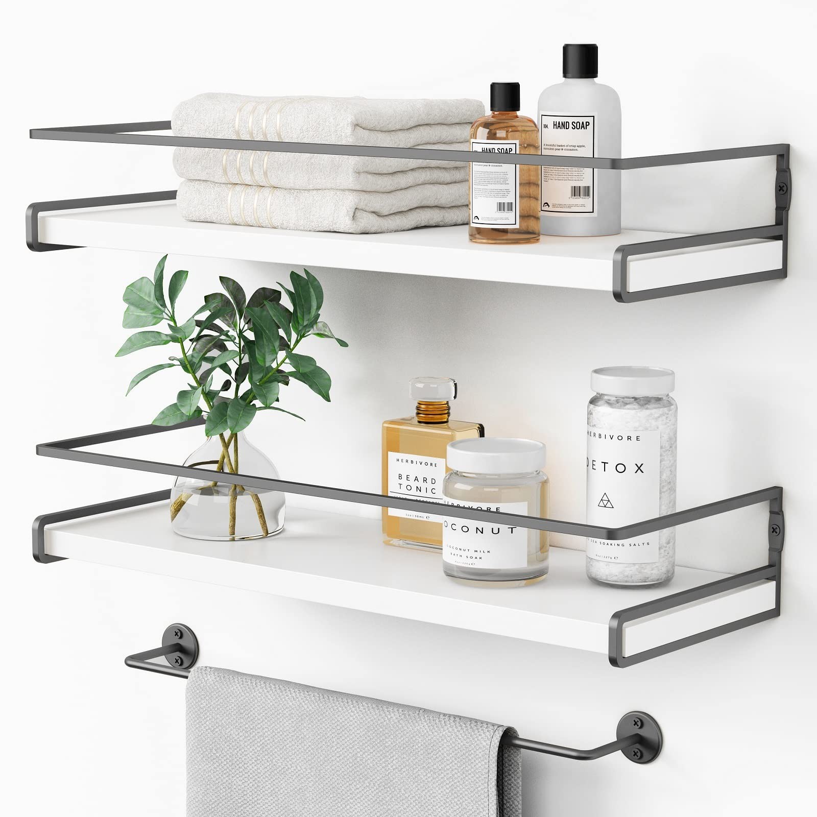 Forbena White Floating Shelves for 6D x 15.7W x 2.6H in, 2. White-dark Grey