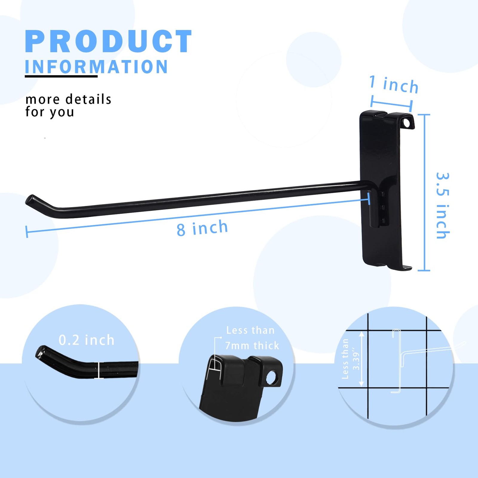 32 PCS Gridwall Hooks 8 Inch Heavy Duty Black Display Hooks For Wall Panel