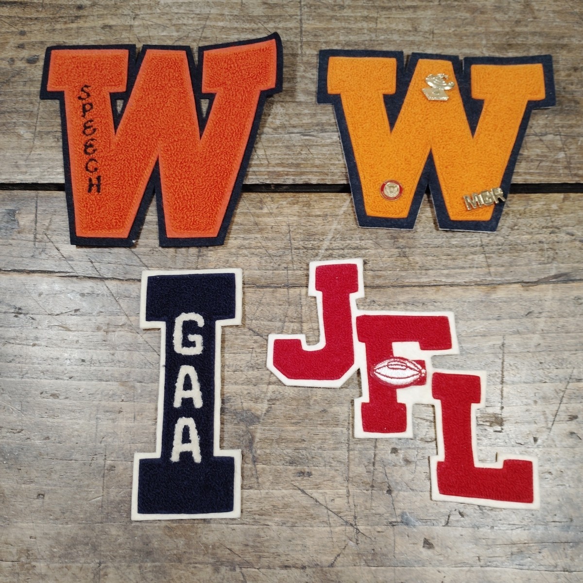 LOT Vintage Varsity Football Letterman Letter W I JFL Speech MGR Pin Jacket