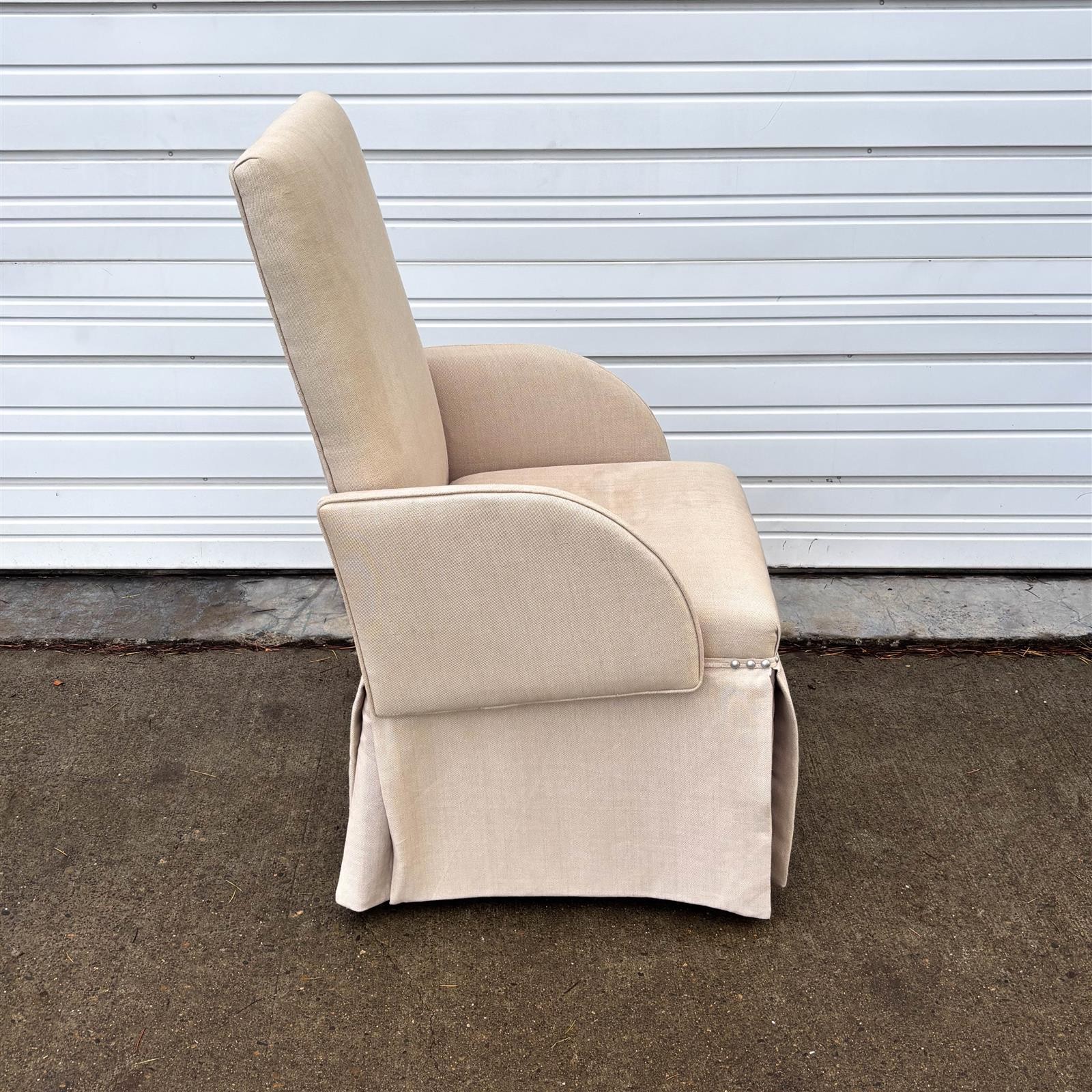 Cream / White Upholstered Slim Studded Slipcover Arm Chair - Local Pickup Only