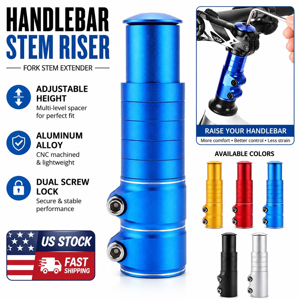 Bike Stem Riser 1-1/8" Adjustable Handlebar Extender for Bicycle Road Bike MTB