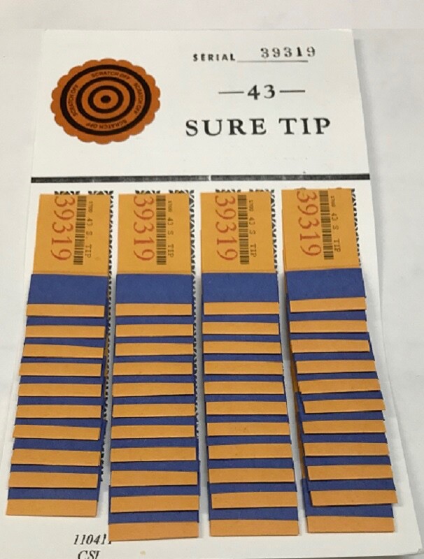 12 -  #43  Sure Tip Boards (1-43)  Bingo/Jar Tickets Free Shipping US