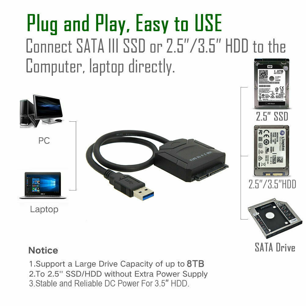 USB 3.0 to SATA External Hard Drive Reader 2.5" 3.5" HDD SSD Power adapter LOT