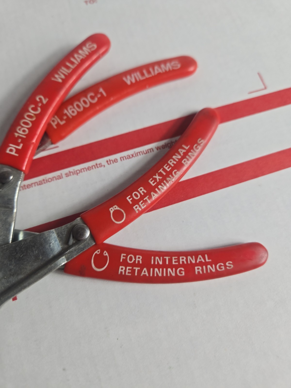 WILLIAMS CO TOOLS SNAP RING INTERNAL AND EXTERNAL PLIERS SET, ****NO TIPS*****