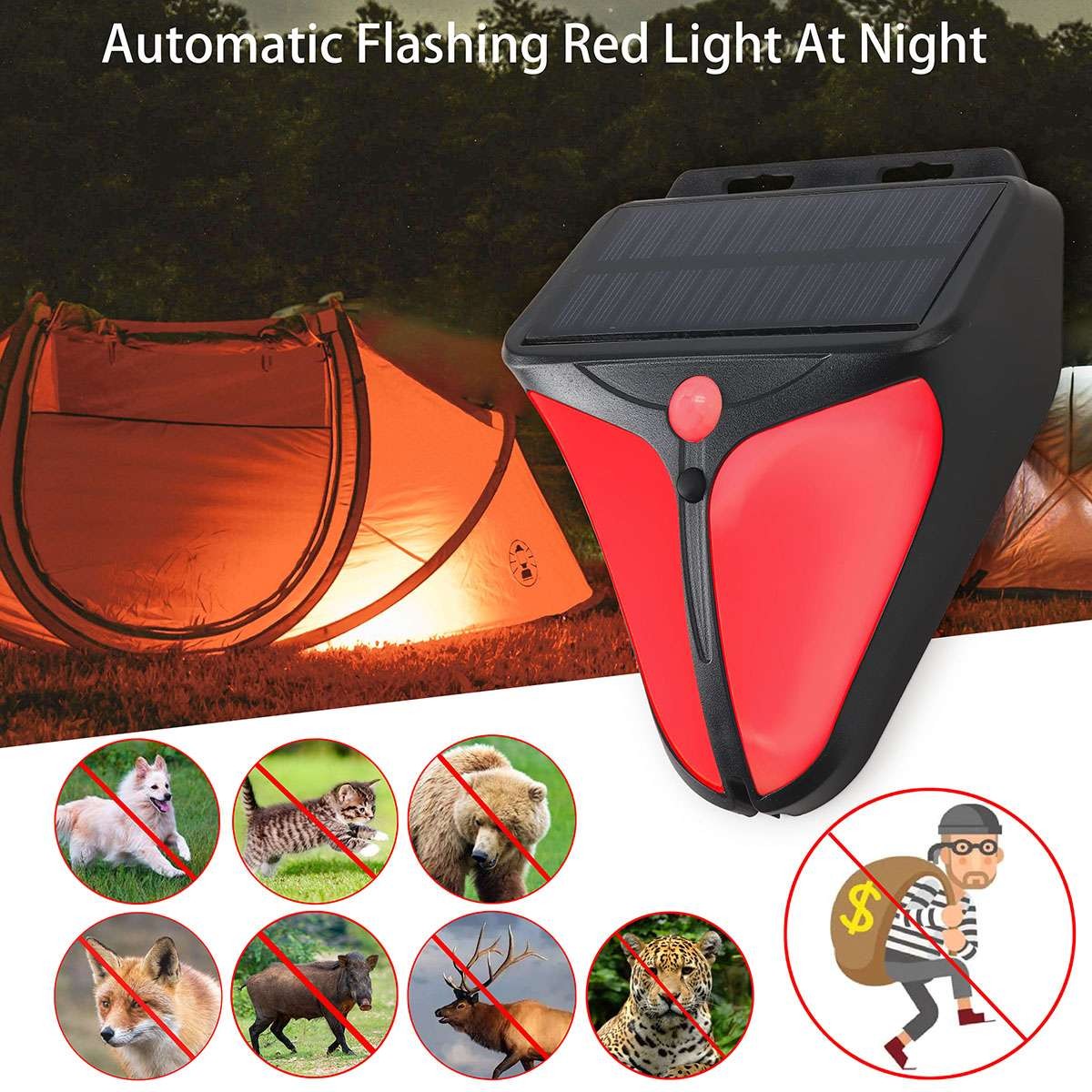 1/2PCS Solar Alarm LED Light with Strobe Light Motion Sensor Detector Wireless