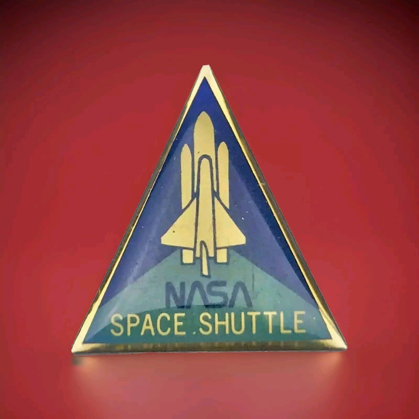 NASA Pin Vintage Metal Triangle Gold Tone Space Shuttle Program