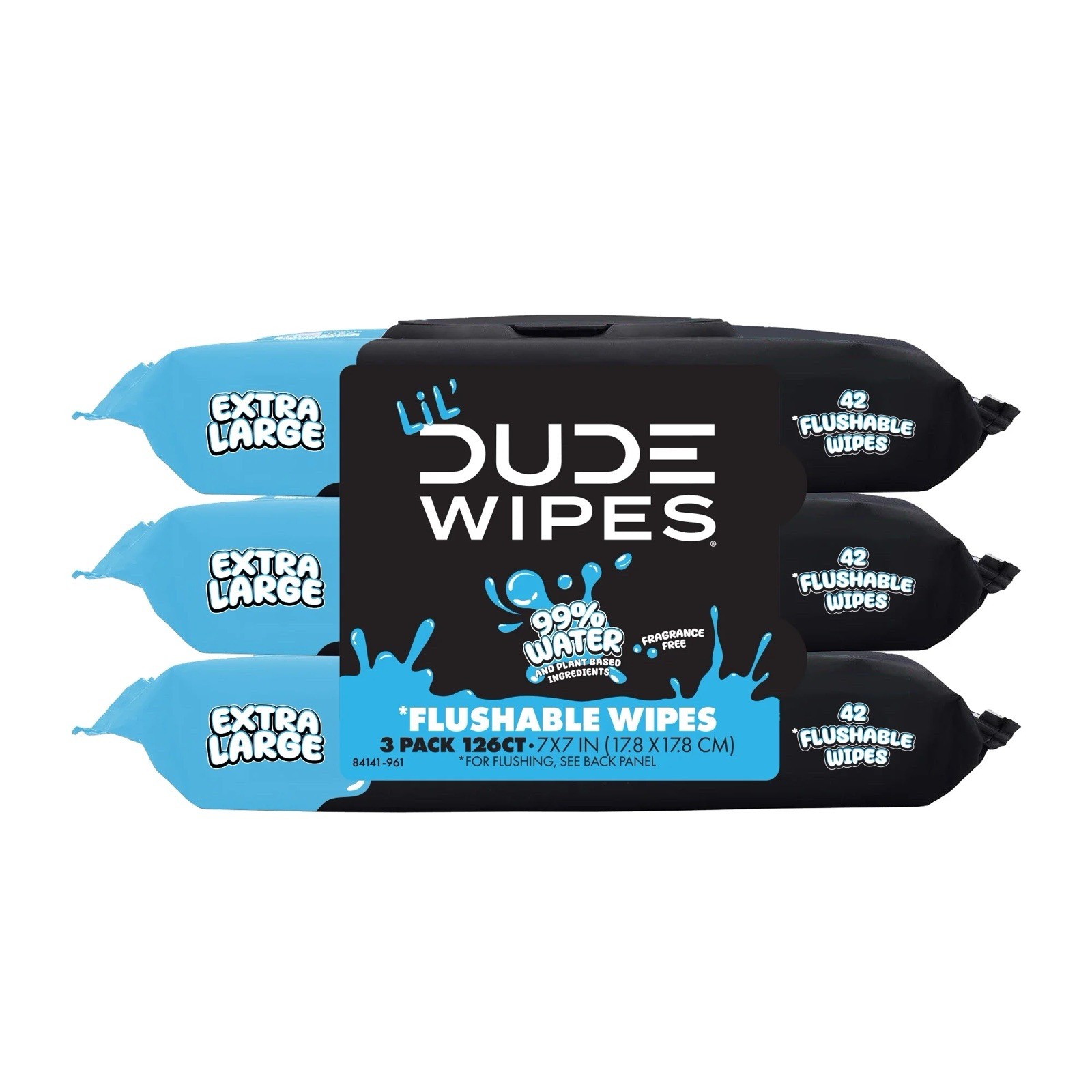 3 PACKS Of Lil Dude 42 Wipes Each  . Total 126 WIPES 7X7 In. XL  Exp 06/28