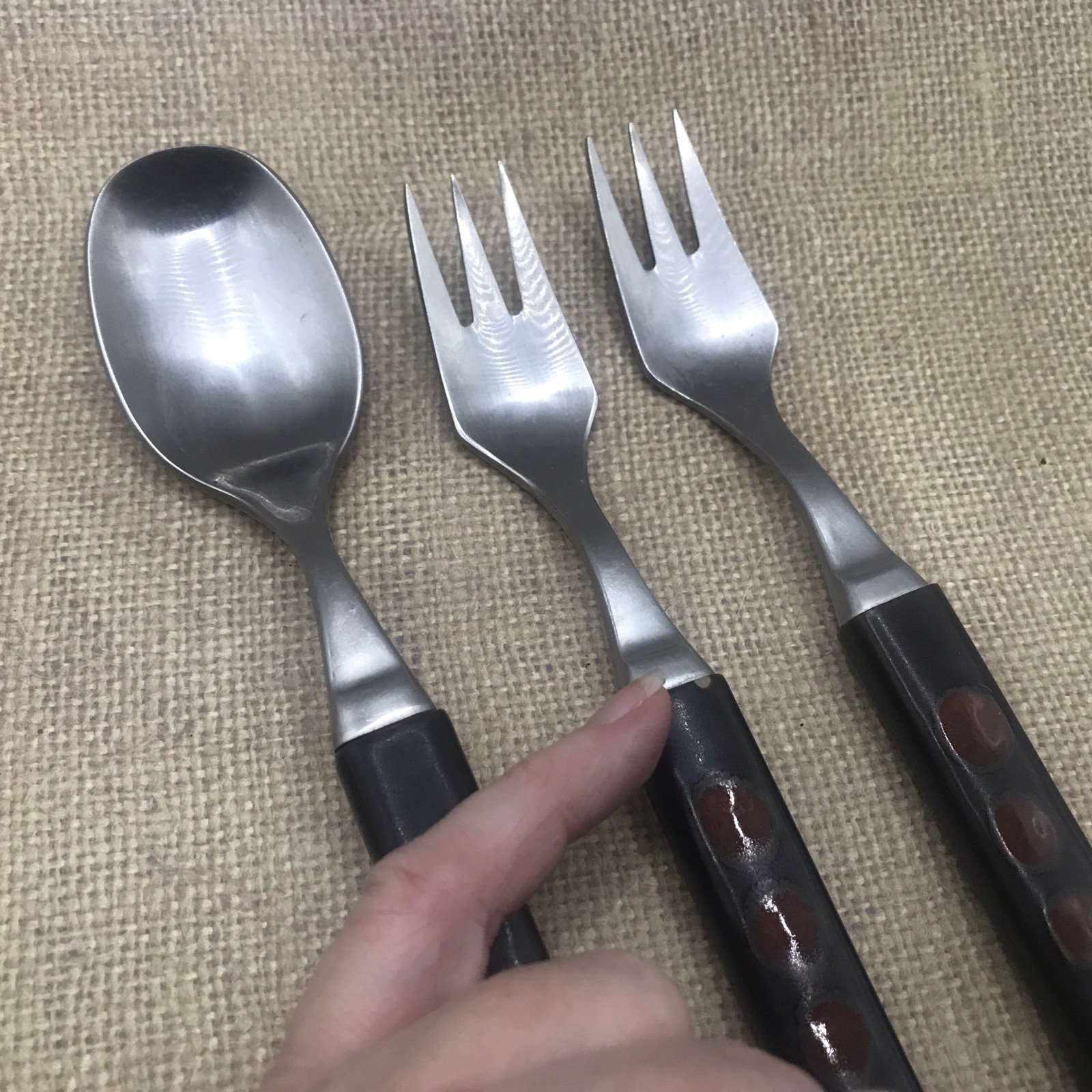 3 Denby Touchstone Garnet Utensils Large Spoon 2 Forks *Note