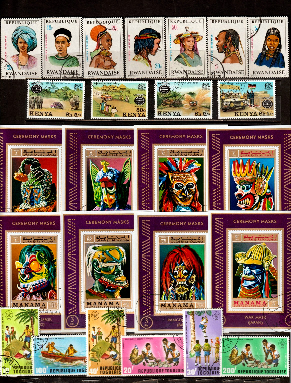 TRIBAL MASK'S = Colorful 8 Deluxe Sheet Set = 2 3/4" X 3 3/4 " & 3 Complete Sets