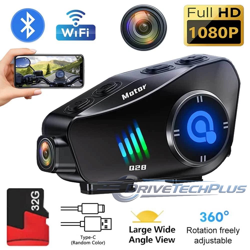 Auriculares BT para casco de motocicleta cámara grabadora de conducción HD 1080P