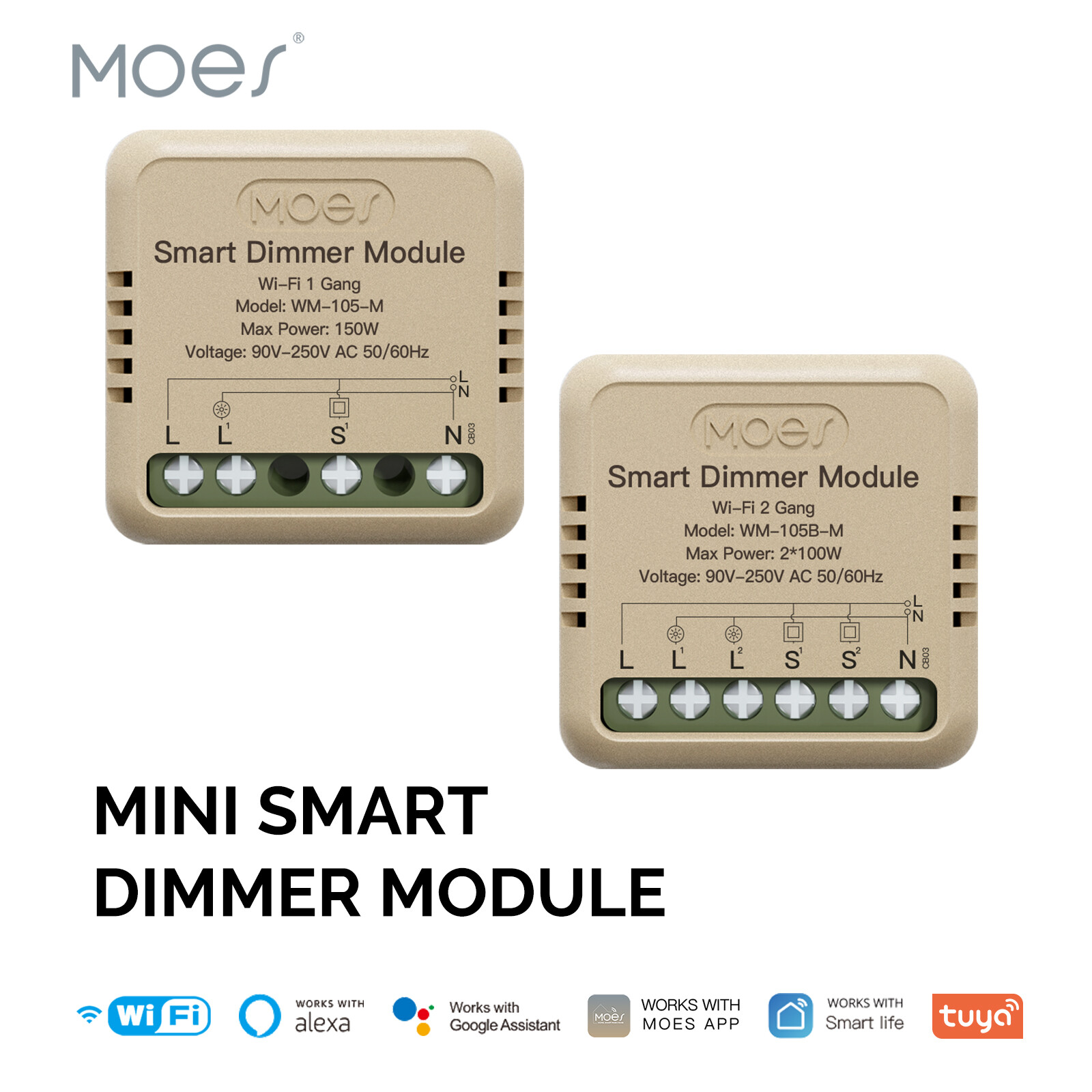 MOES WiFi Smart Mini Light Dimmer Switch Module 3-Way Alexa Google APP