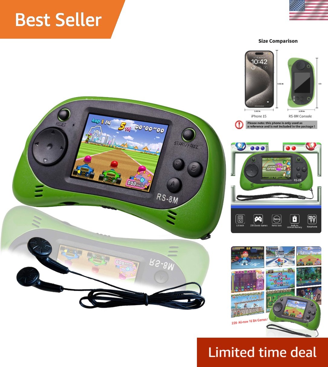 Durable 16-Bit Kids Game Console with 220 Educational Games - Travel Friendly