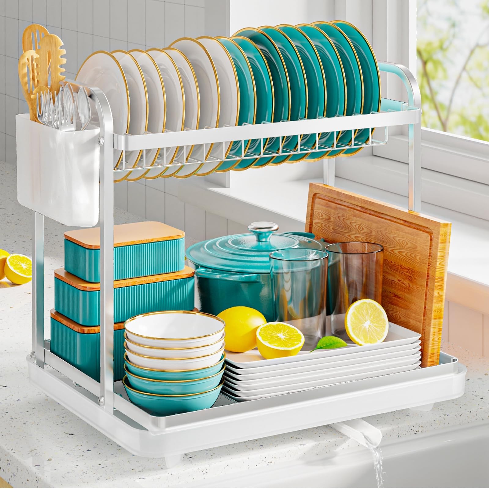 Dish Drying Rack 2Tier Stainless Steel Kitchen Counter Organizer Silver 15x11x15