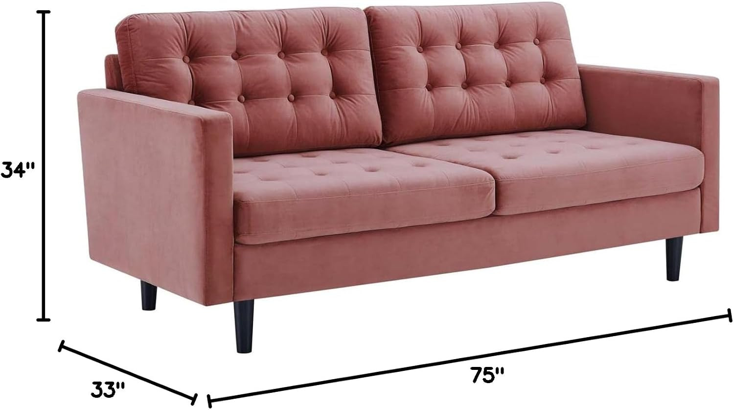 EEI-4444-DUS Exalt Tufted Performance Velvet Sofa, Dusty Rose