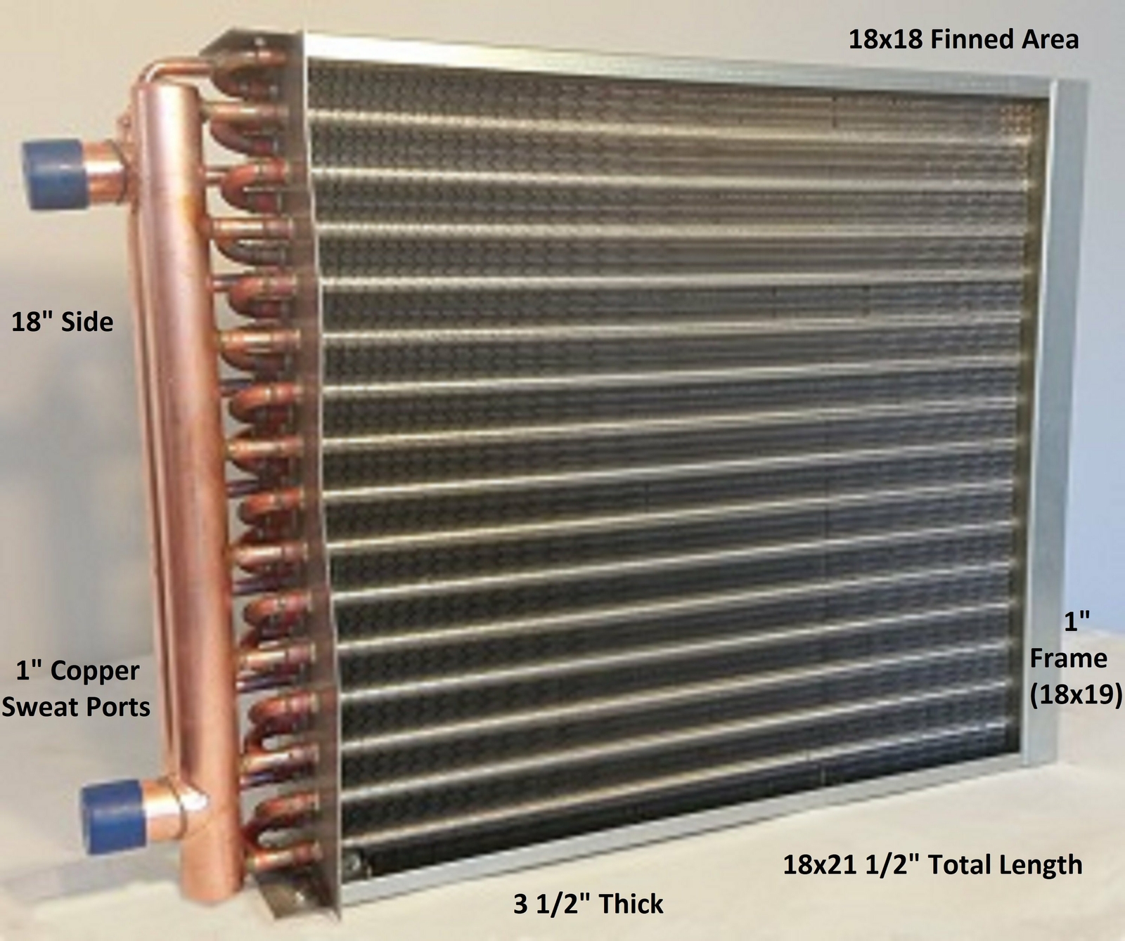 18x18 Water to Air Heat Exchanger 1"Copper Ports With Install Kit