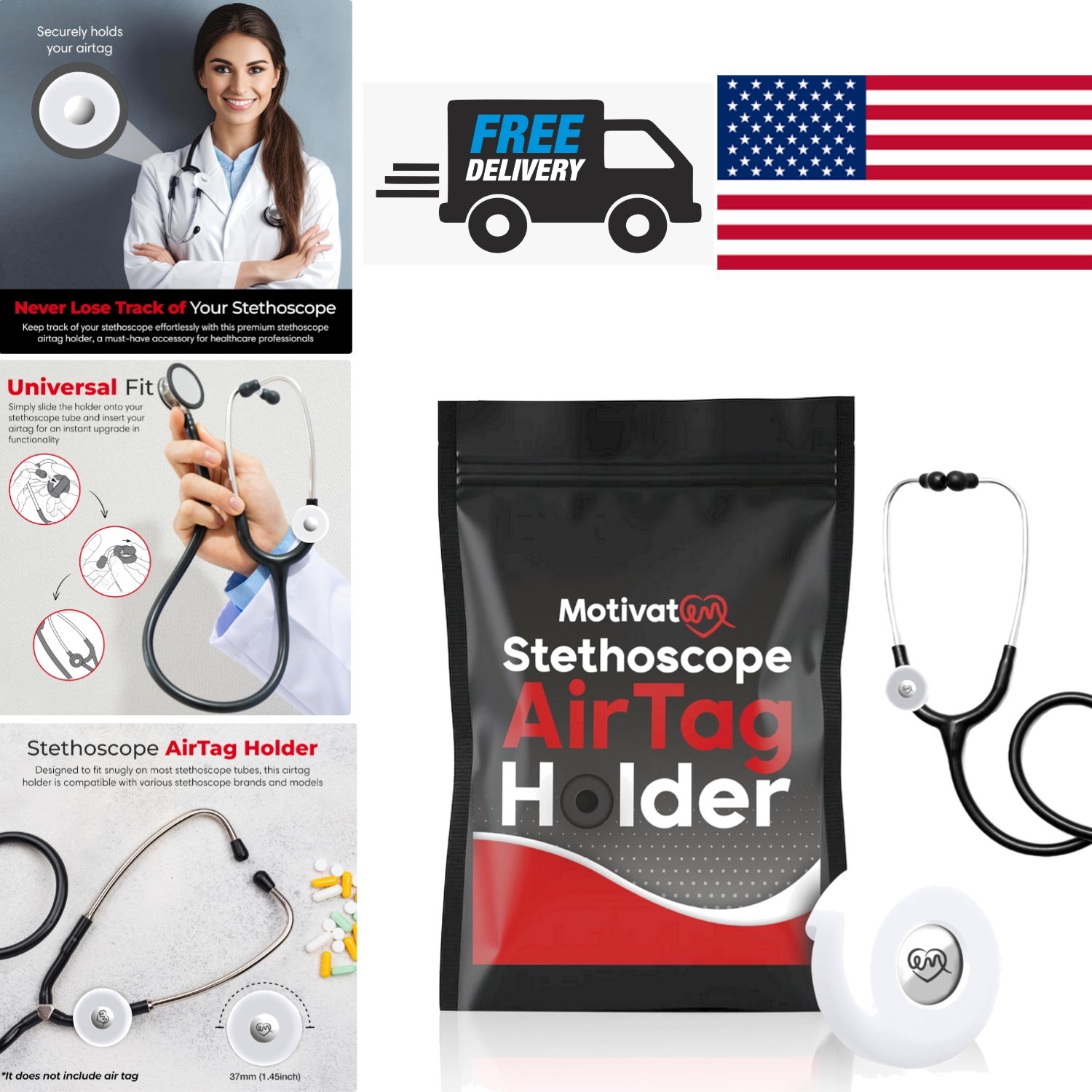 Durable Stethoscope Air Tag Holder White Snug Fit for Secure Air Tag Attachment