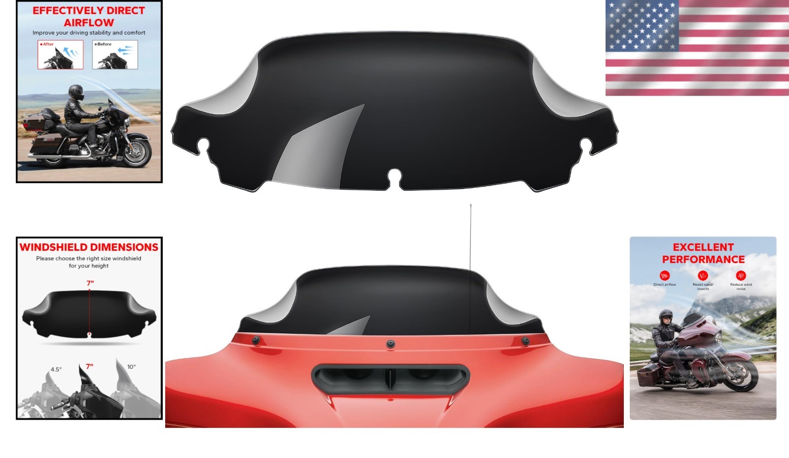 Durable 7" Black Windshield for Harley Touring Models - Optimal Wind Deflection