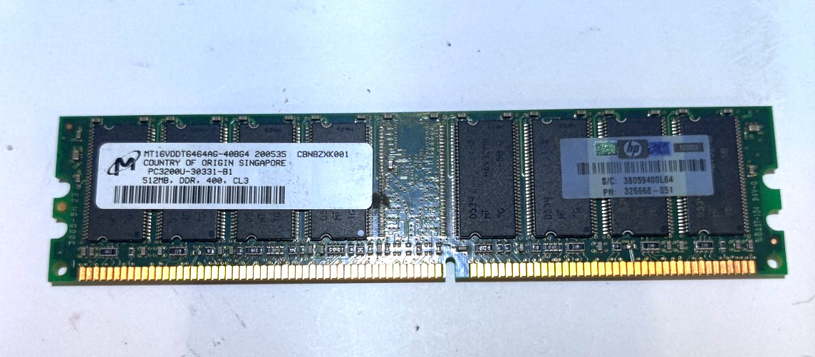 HP 326668-051 512MB DDR PC3200 CL3 DESKTOP MEMORY - ships free from Ohio!