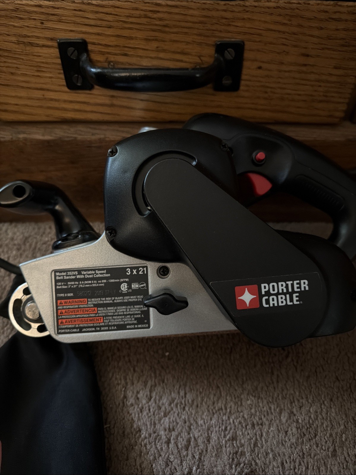 Porter Cable 352VS Type 4, 3" x 21" Variable Speed Belt Sander, w/ Dust Bag