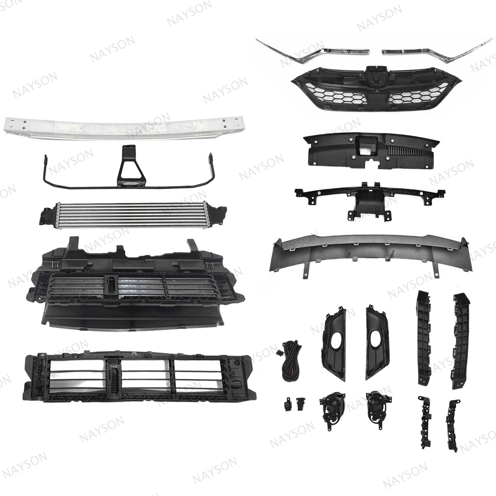For CRV 2017-19 Front Bumper Impact Bar/Intercooler/Fog Light/Grille/Shutter Kit