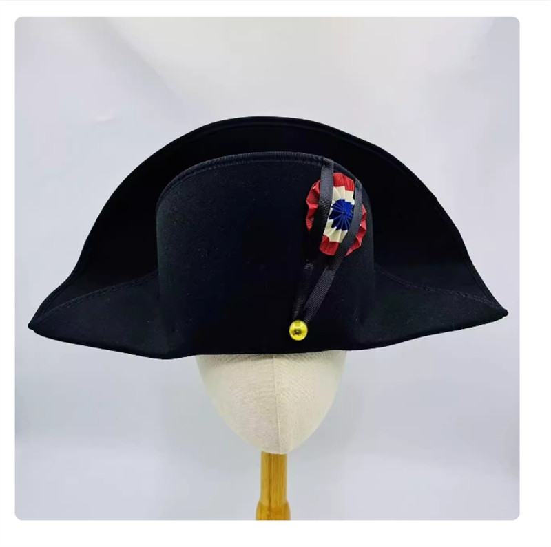New 2025 Napoleon French Captain Bicorne Hat Woolen Cap Cosplay Accessories Gift