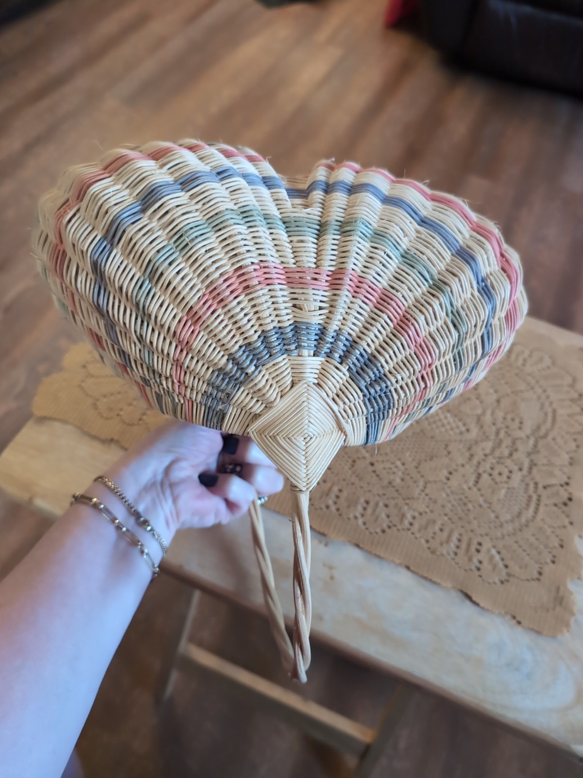 10.5" Wicker Buttocks Basket, Stripes w/ Handle