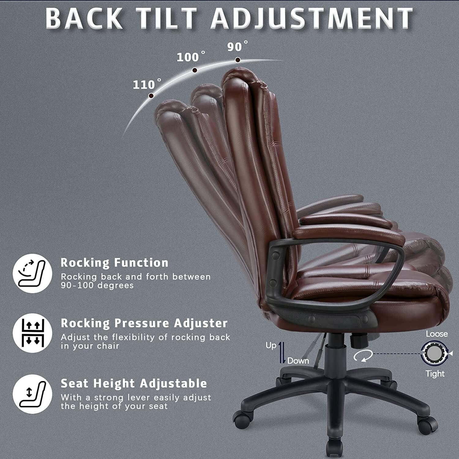 Heavy Duty Leather Office Rolling Computer Chair High Back Executive Desk Brown