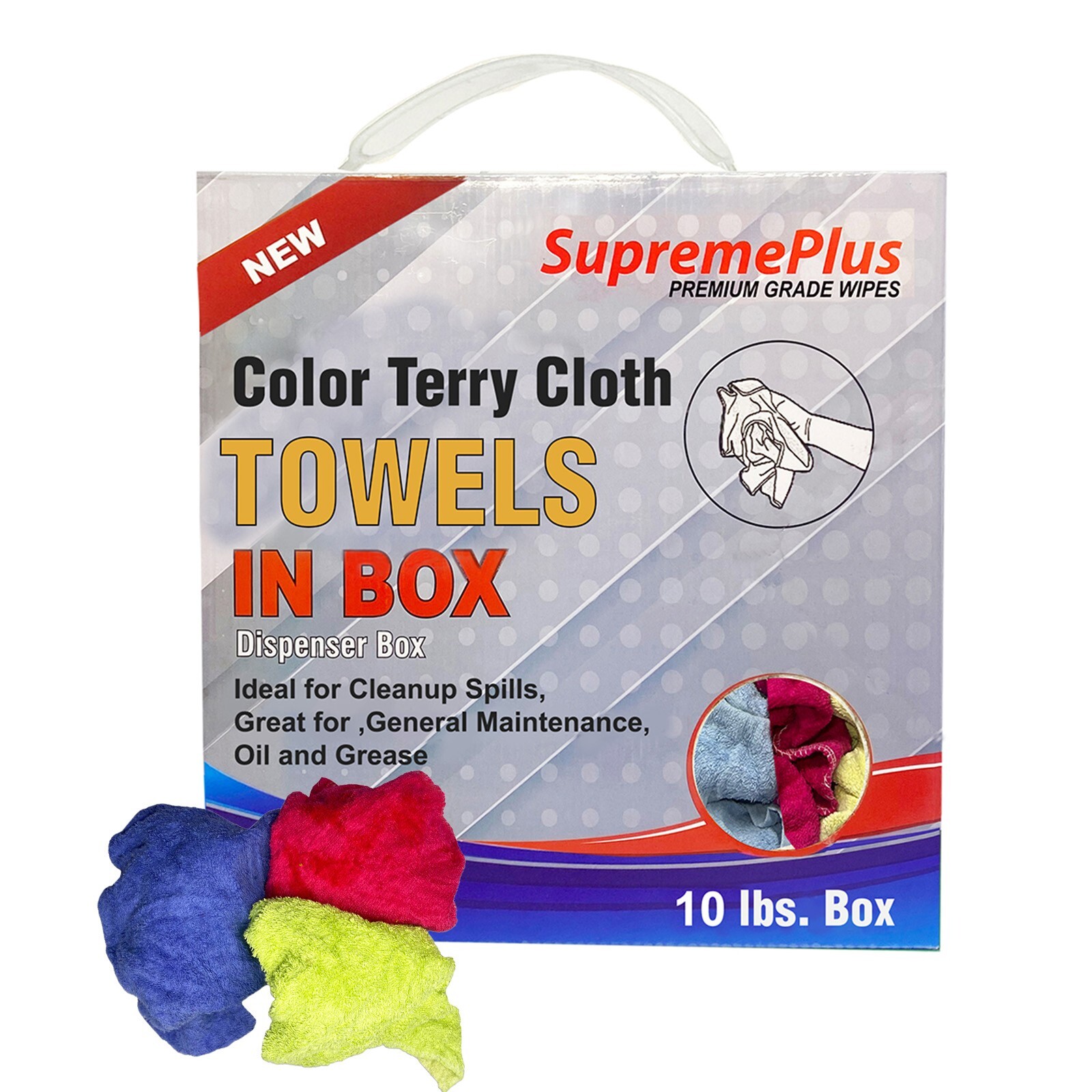 New Color Terry Towel Rags for Multipurpose Cleaning - 10 lbs. Compressed Box