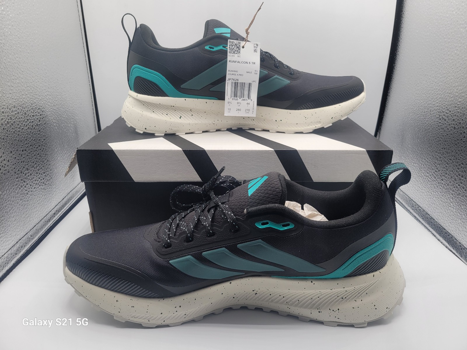 ADIDAS RUNFALCON 5 TR JP7626 MENS RUNNING SHOES SIZE 10 NEW BLACK AND TEAL