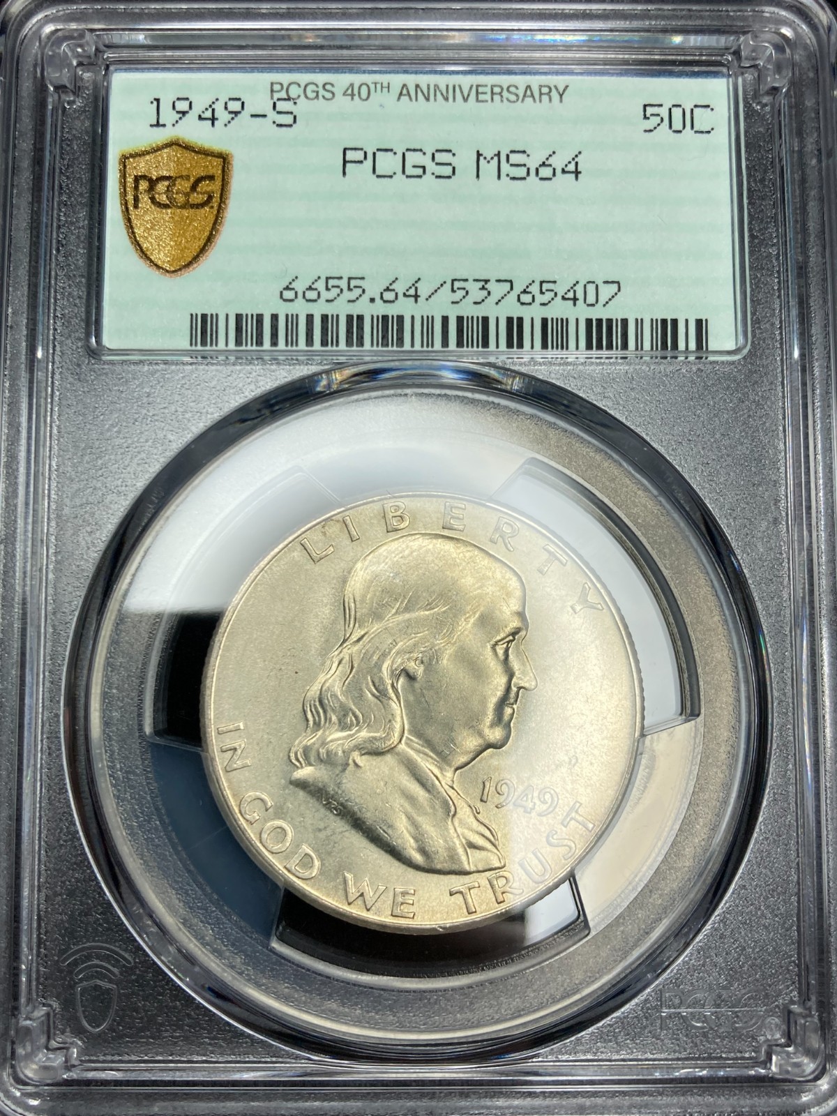 1949-S High-End PCGS MS64 Franklin Half Dollar | Luster | 40th Anniversary Label