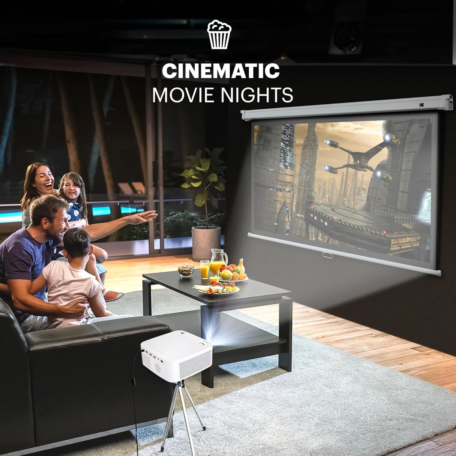 Kodak 60in Manual Pull Down Projector Screen, 16:9 Retractable HD Screen