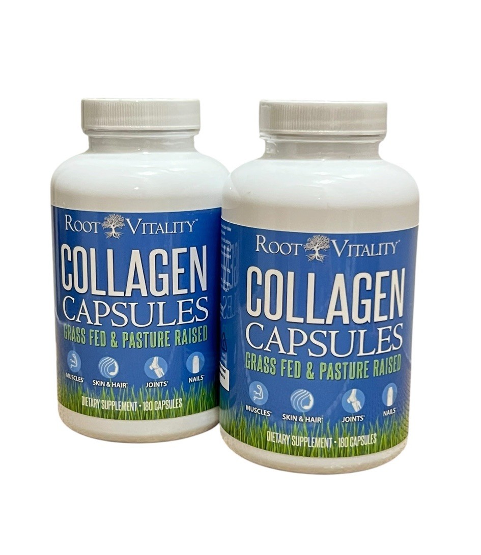 2 Root Vitality Collagen Capsules Grass Fed 180 Capsules Skin Hair Joints 08/27